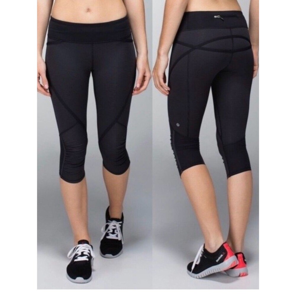 Lululemon Run: Pace Crop Leggings Tights Pants Wee Stripe Black / Black 4